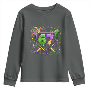 Funny Baseball Mardi Gras 67 Ice Cream Drip Youth Sweatshirt Six Seven Meme Carnival TS11 Dark Heather Print Your Wear