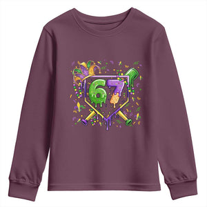 Funny Baseball Mardi Gras 67 Ice Cream Drip Youth Sweatshirt Six Seven Meme Carnival TS11 Maroon Print Your Wear
