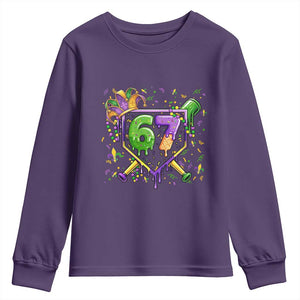 Funny Baseball Mardi Gras 67 Ice Cream Drip Youth Sweatshirt Six Seven Meme Carnival TS11 Purple Print Your Wear