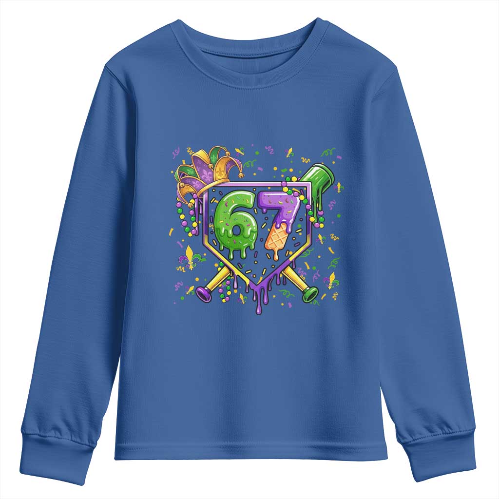 Funny Baseball Mardi Gras 67 Ice Cream Drip Youth Sweatshirt Six Seven Meme Carnival TS11 Royal Blue Print Your Wear