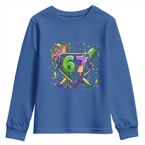 Funny Baseball Mardi Gras 67 Ice Cream Drip Youth Sweatshirt Six Seven Meme Carnival TS11 Royal Blue Print Your Wear