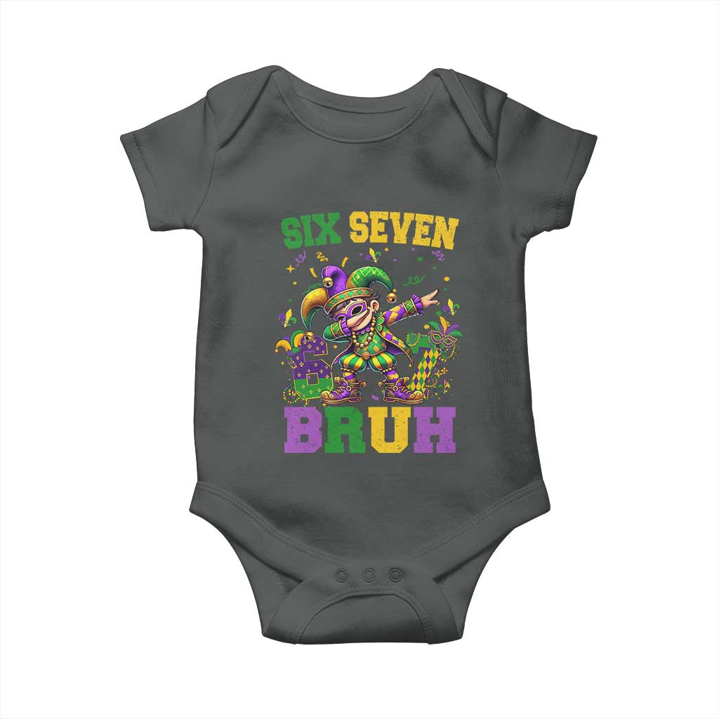 Funny 67 Mardi Gras Baby Onesie Six Seven Bruh Dabbing Jester TS11 Dark Heather Print Your Wear