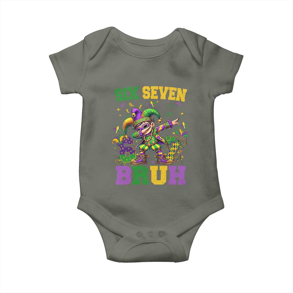 Funny 67 Mardi Gras Baby Onesie Six Seven Bruh Dabbing Jester TS11 Military Green Print Your Wear