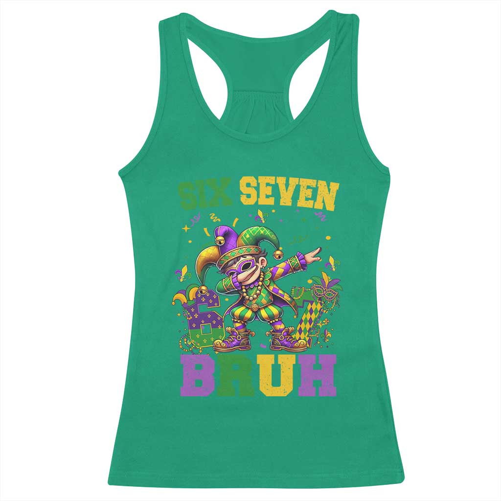 Funny 67 Mardi Gras Racerback Tank Top Six Seven Bruh Dabbing Jester TS11 Irish Green Print Your Wear