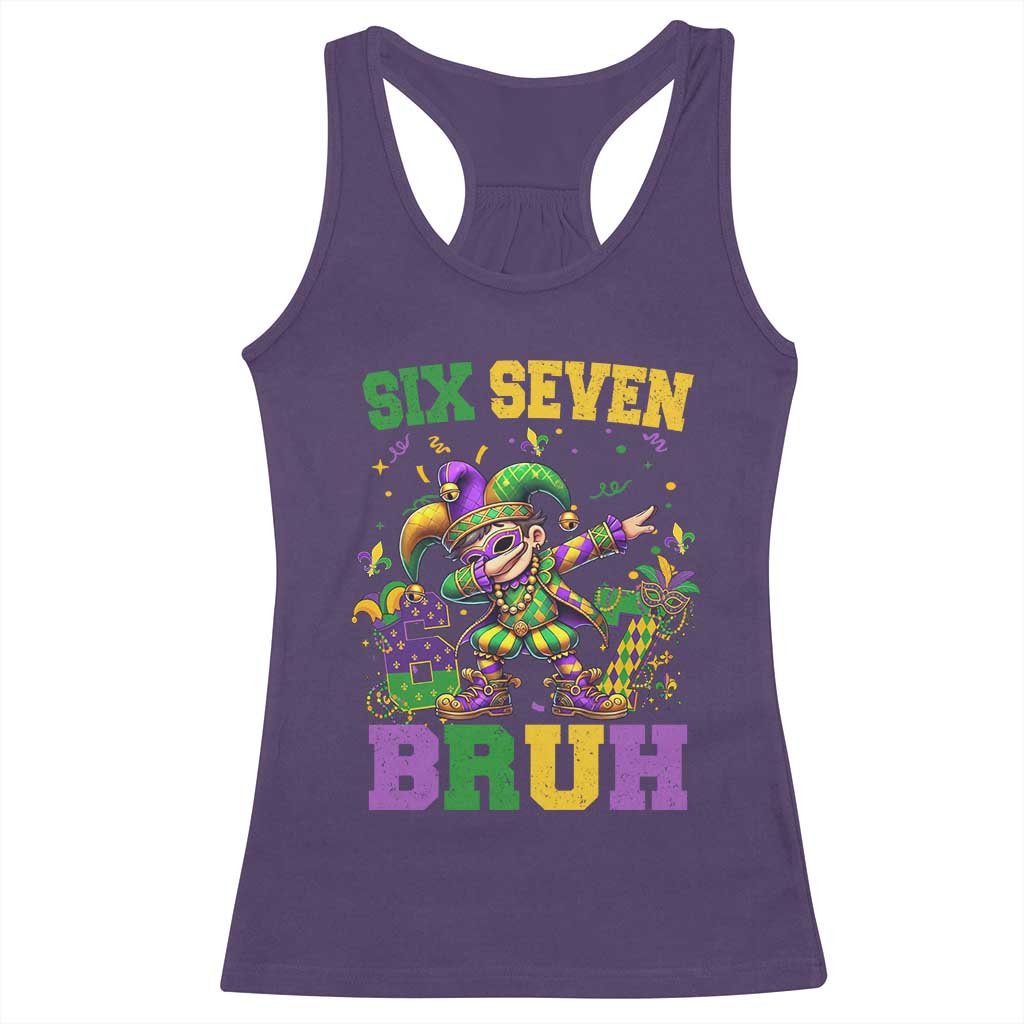 Funny 67 Mardi Gras Racerback Tank Top Six Seven Bruh Dabbing Jester TS11 Purple Print Your Wear