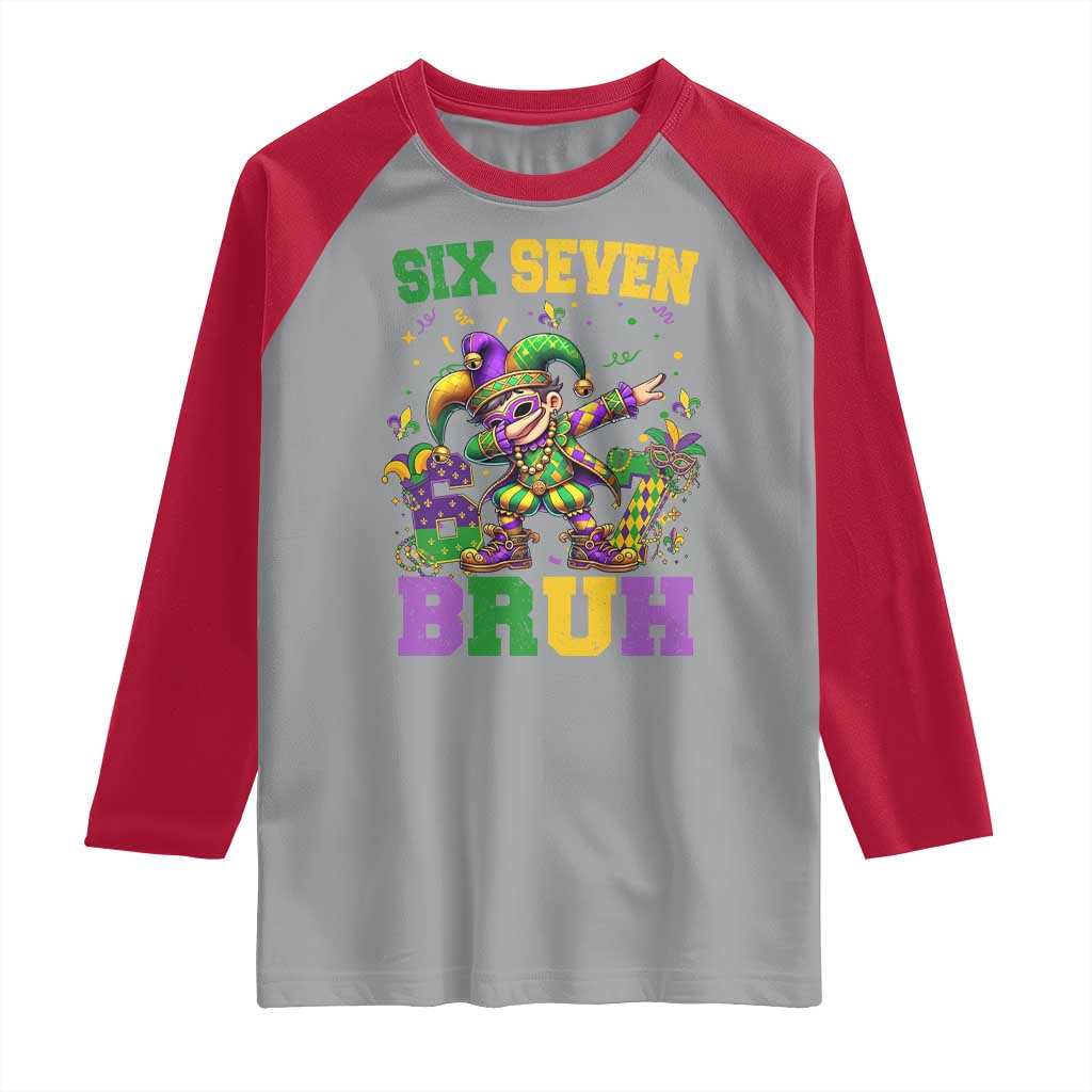Funny 67 Mardi Gras Raglan Shirt Six Seven Bruh Dabbing Jester TS11 Sport Gray Red Print Your Wear