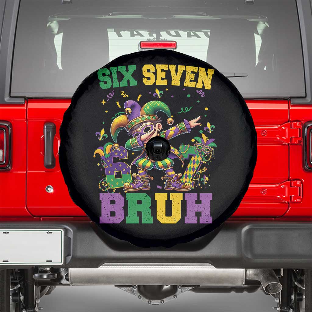 Funny 67 Mardi Gras Spare Tire Cover Six Seven Bruh Dabbing Jester TS11 Black Print Your Wear