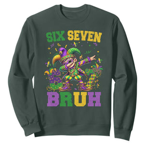 Funny 67 Mardi Gras Sweatshirt Six Seven Bruh Dabbing Jester TS11 Dark Forest Green Print Your Wear