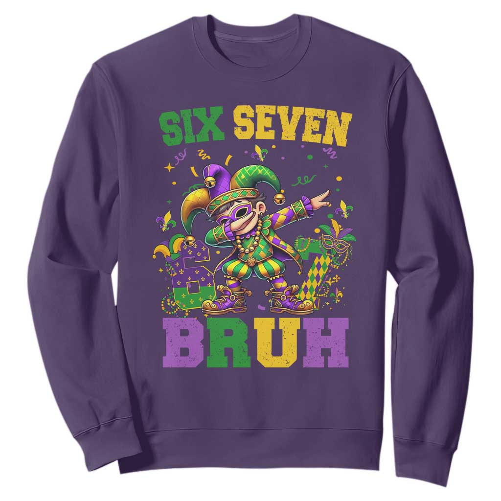Funny 67 Mardi Gras Sweatshirt Six Seven Bruh Dabbing Jester TS11 Purple Print Your Wear