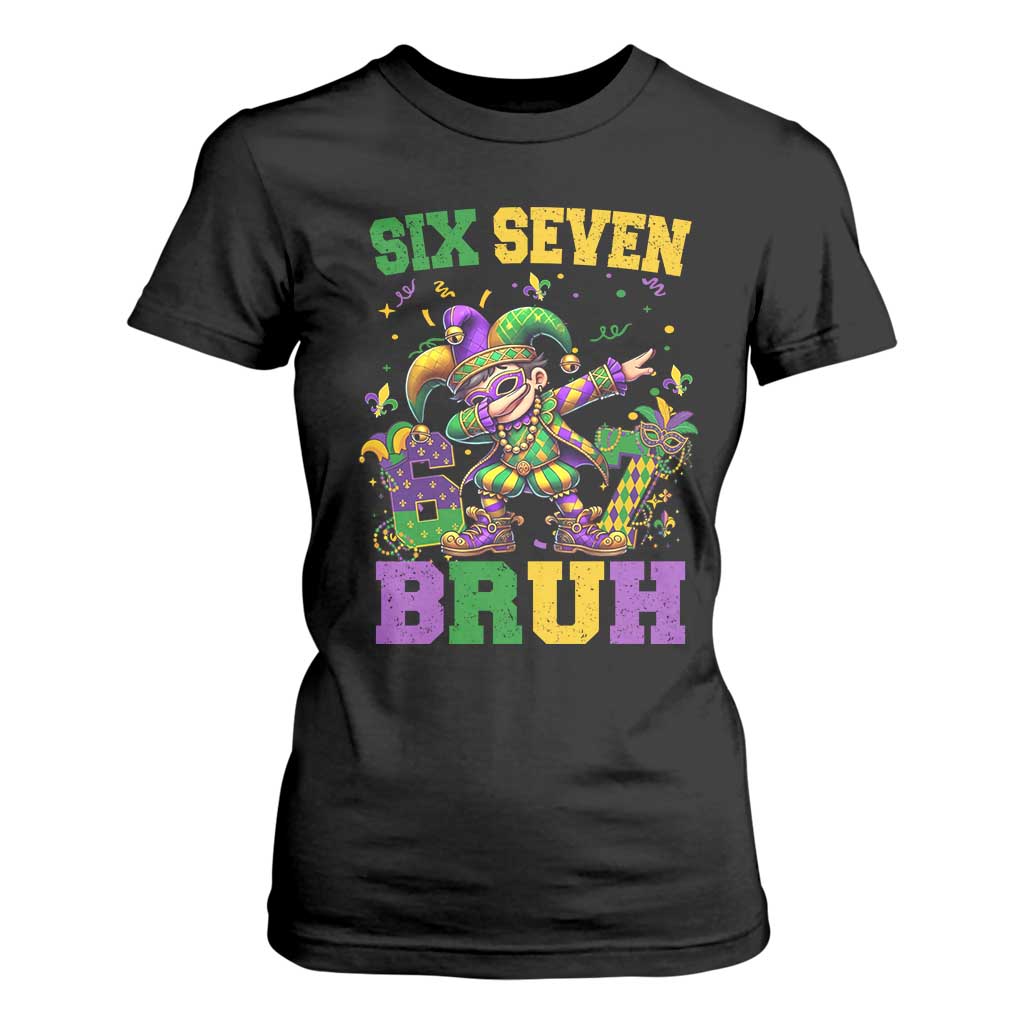 Funny 67 Mardi Gras T Shirt For Women Six Seven Bruh Dabbing Jester TS11 Black Print Your Wear