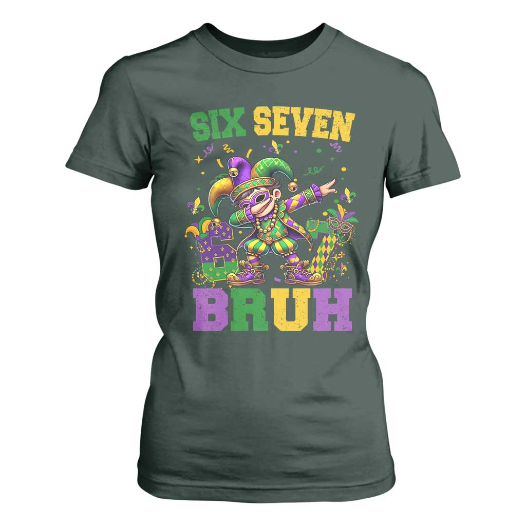 Funny 67 Mardi Gras T Shirt For Women Six Seven Bruh Dabbing Jester TS11 Dark Forest Green Print Your Wear