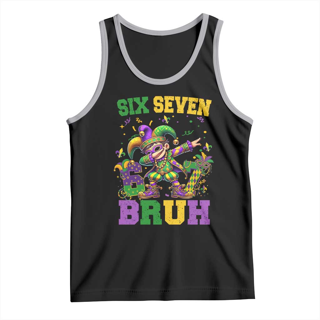 Funny 67 Mardi Gras Tank Top Six Seven Bruh Dabbing Jester TS11 Black Athletic Heather Print Your Wear
