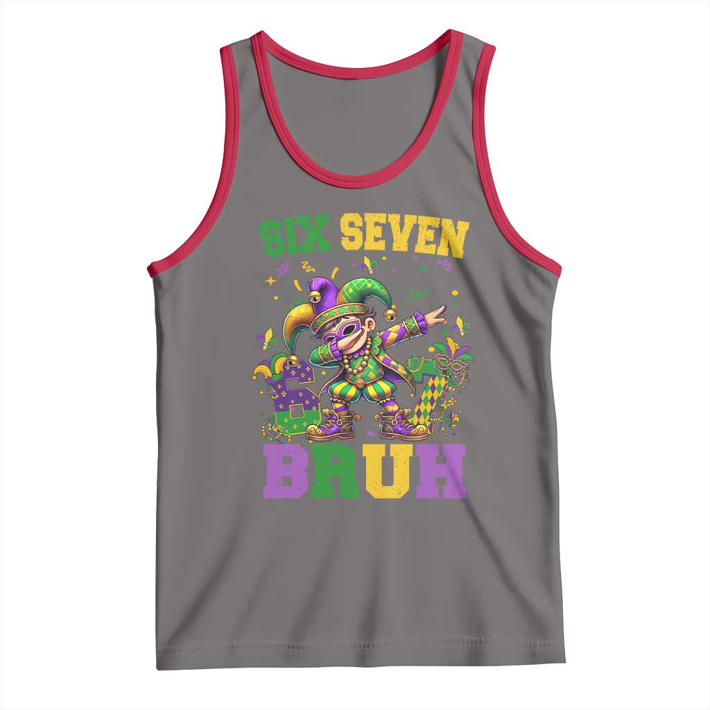 Funny 67 Mardi Gras Tank Top Six Seven Bruh Dabbing Jester TS11 Deep Heather Red Print Your Wear
