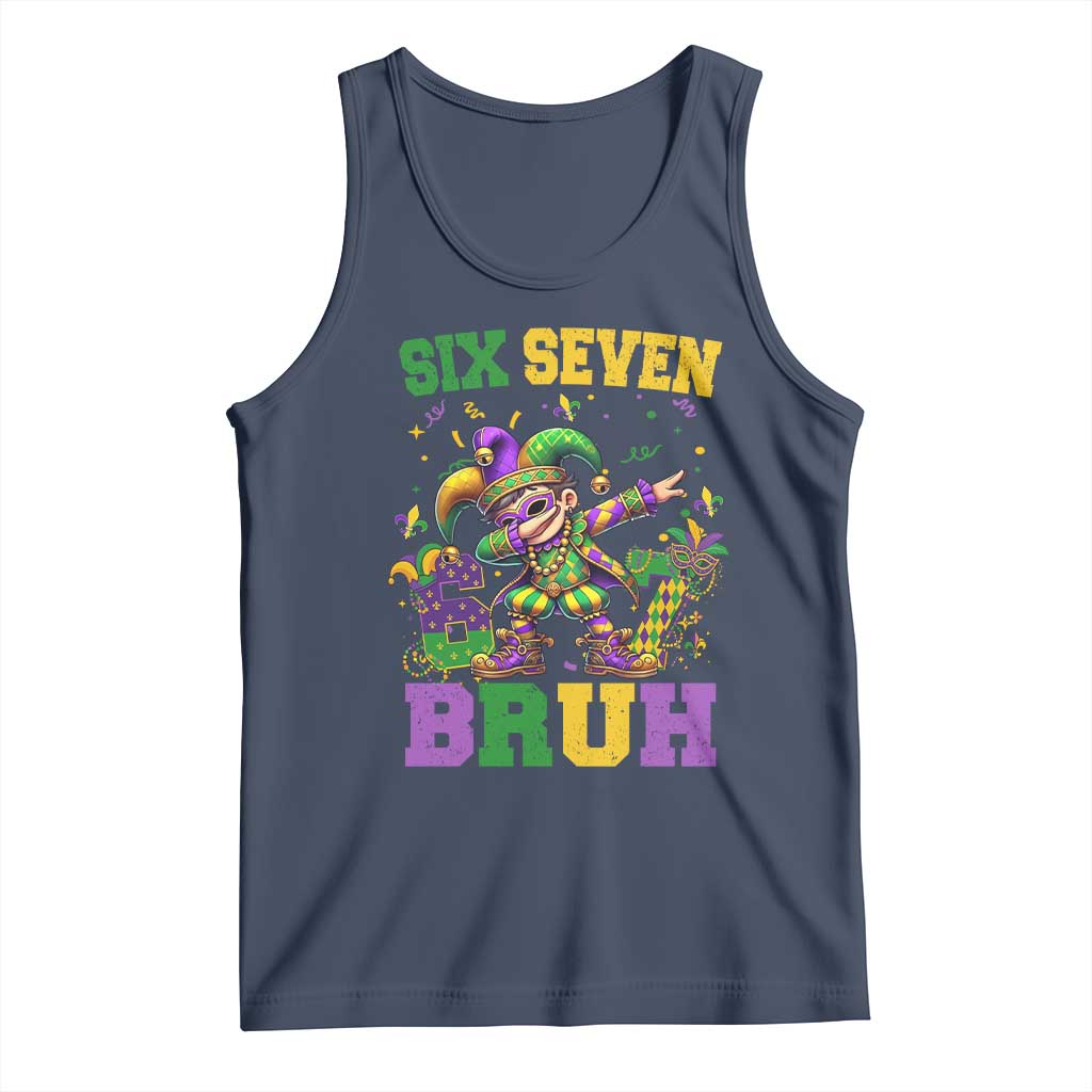 Funny 67 Mardi Gras Tank Top Six Seven Bruh Dabbing Jester TS11 Navy Print Your Wear