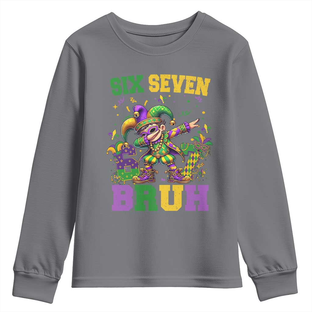 Funny 67 Mardi Gras Youth Sweatshirt Six Seven Bruh Dabbing Jester TS11 Charcoal Print Your Wear