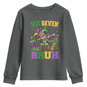 Funny 67 Mardi Gras Youth Sweatshirt Six Seven Bruh Dabbing Jester TS11 Dark Heather Print Your Wear