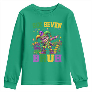 Funny 67 Mardi Gras Youth Sweatshirt Six Seven Bruh Dabbing Jester TS11 Irish Green Print Your Wear