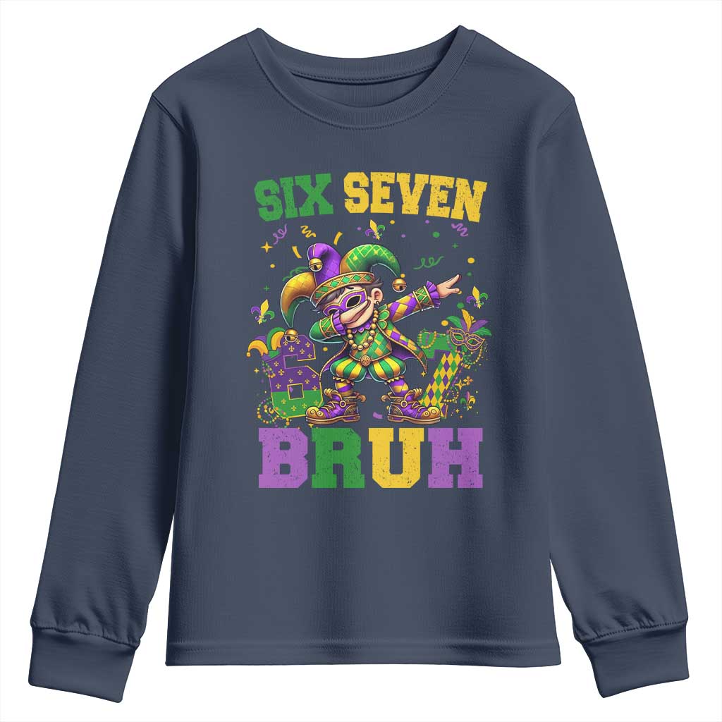 Funny 67 Mardi Gras Youth Sweatshirt Six Seven Bruh Dabbing Jester TS11 Navy Print Your Wear