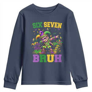 Funny 67 Mardi Gras Youth Sweatshirt Six Seven Bruh Dabbing Jester TS11 Navy Print Your Wear
