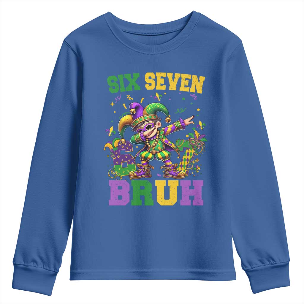 Funny 67 Mardi Gras Youth Sweatshirt Six Seven Bruh Dabbing Jester TS11 Royal Blue Print Your Wear