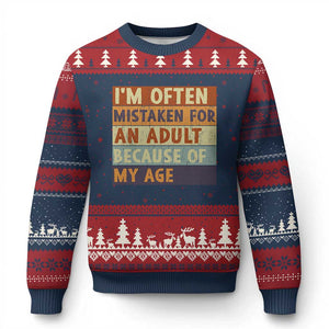 Funny I Am Often Mistaken For An Adult Because Of My Age Ugly Christmas Sweater TS11 Navy Red Print Your Wear