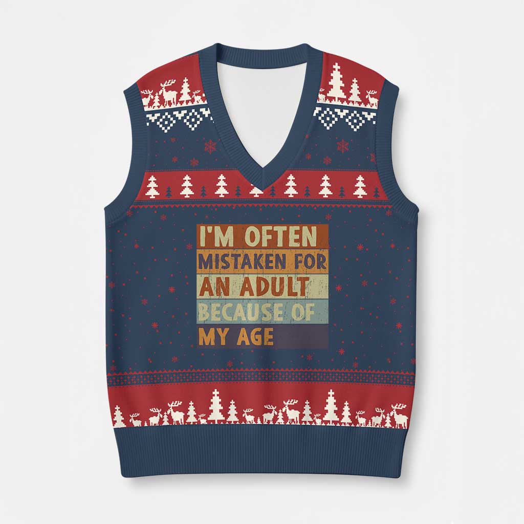 Funny I Am Often Mistaken For An Adult Because Of My Age V-Neck Knit Sweater Vest TS11 Navy Red Print Your Wear