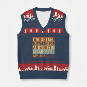 Funny I Am Often Mistaken For An Adult Because Of My Age V-Neck Knit Sweater Vest TS11 Navy Red Print Your Wear