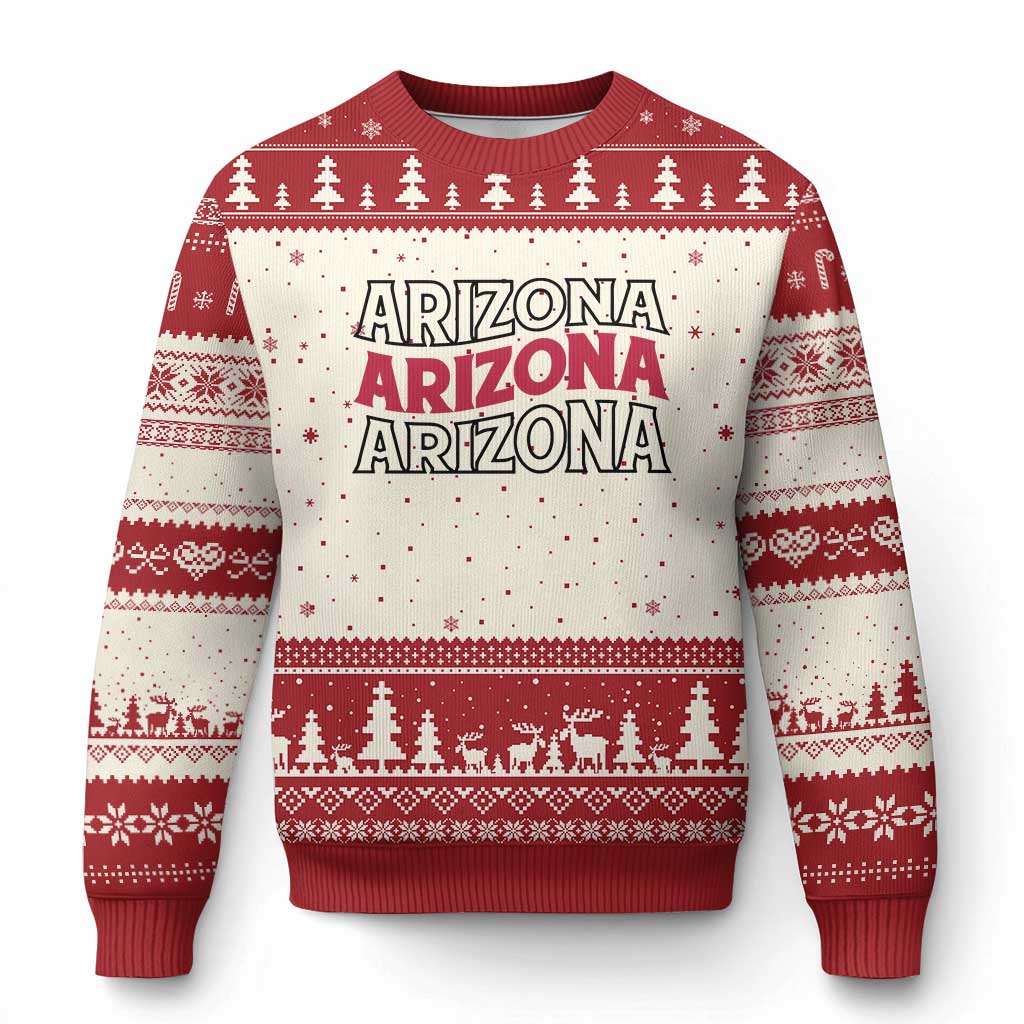 Retro Arizona Lover Ugly Christmas Sweater Groovy Typography Vintage 70s State TS12 Beige Red Print Your Wear