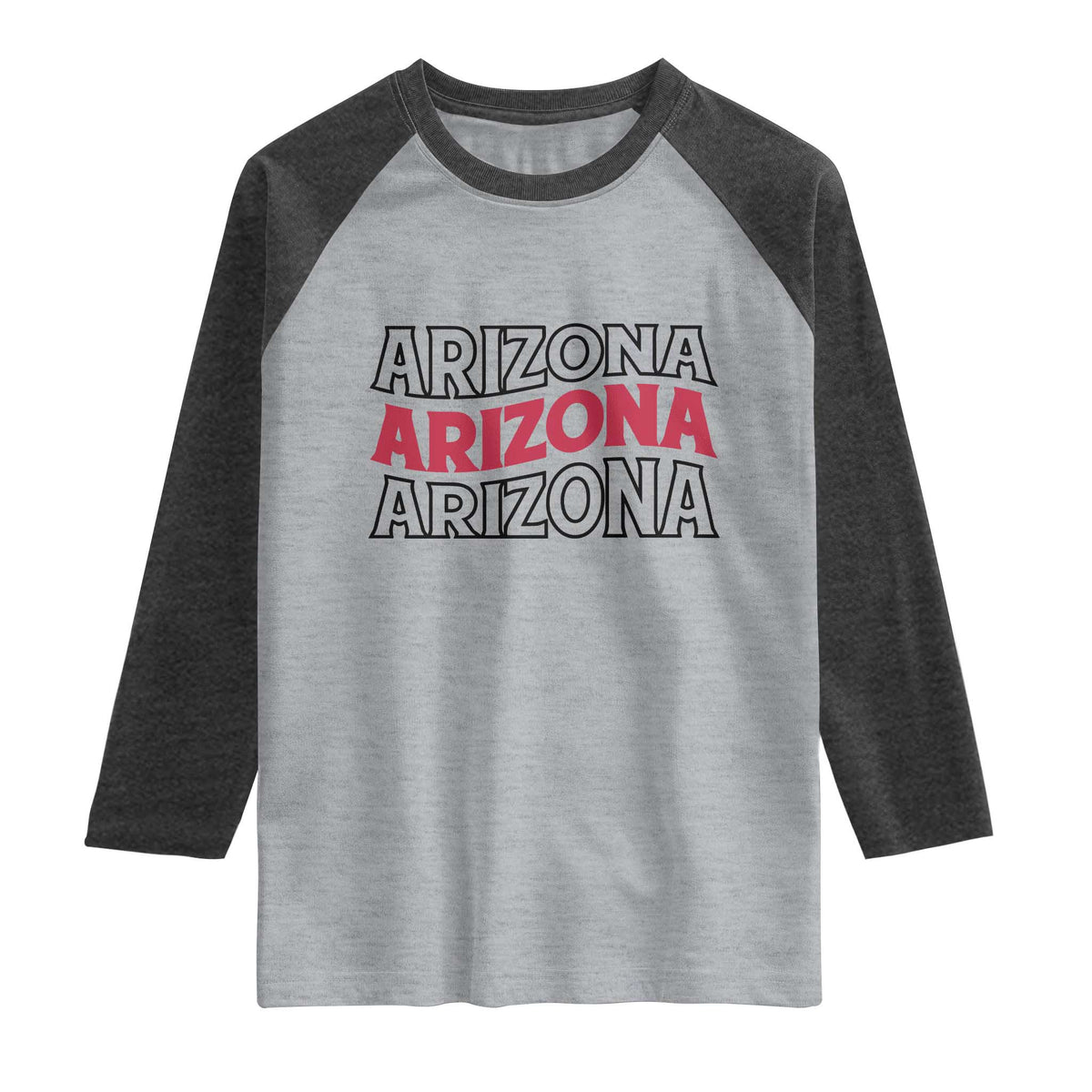 Retro Arizona Lover Raglan Shirt Groovy Typography Vintage 70s State TS12 Heather Gray Heather Charcoal Print Your Wear