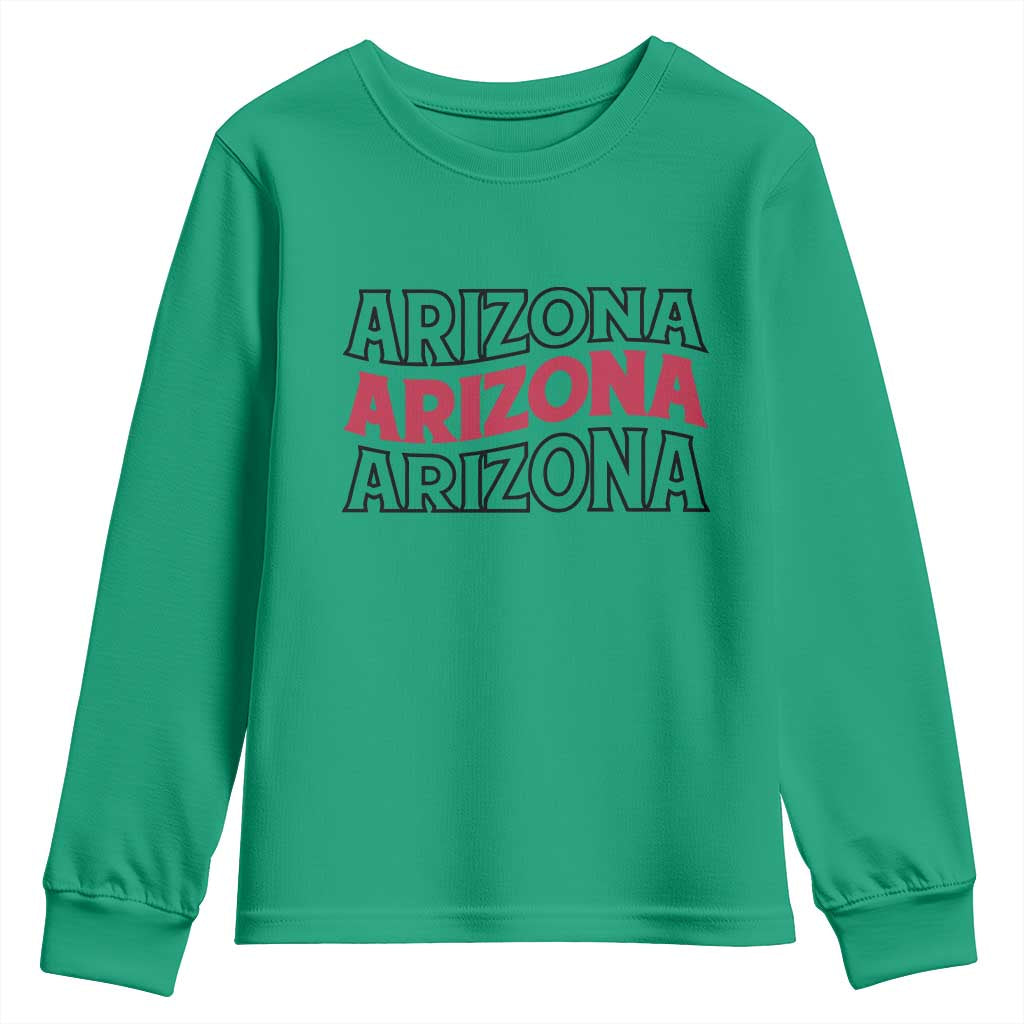 Retro Arizona Lover Youth Sweatshirt Groovy Typography Vintage 70s State TS12 Irish Green Print Your Wear