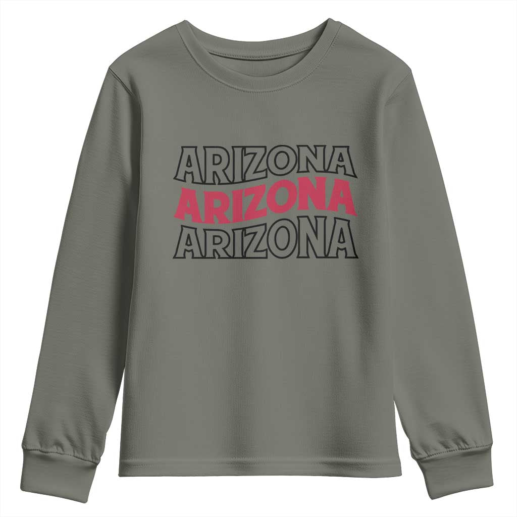 Retro Arizona Lover Youth Sweatshirt Groovy Typography Vintage 70s State TS12 Military Green Print Your Wear