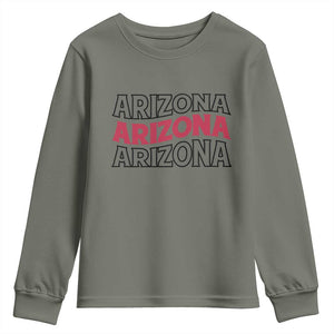 Retro Arizona Lover Youth Sweatshirt Groovy Typography Vintage 70s State TS12 Military Green Print Your Wear