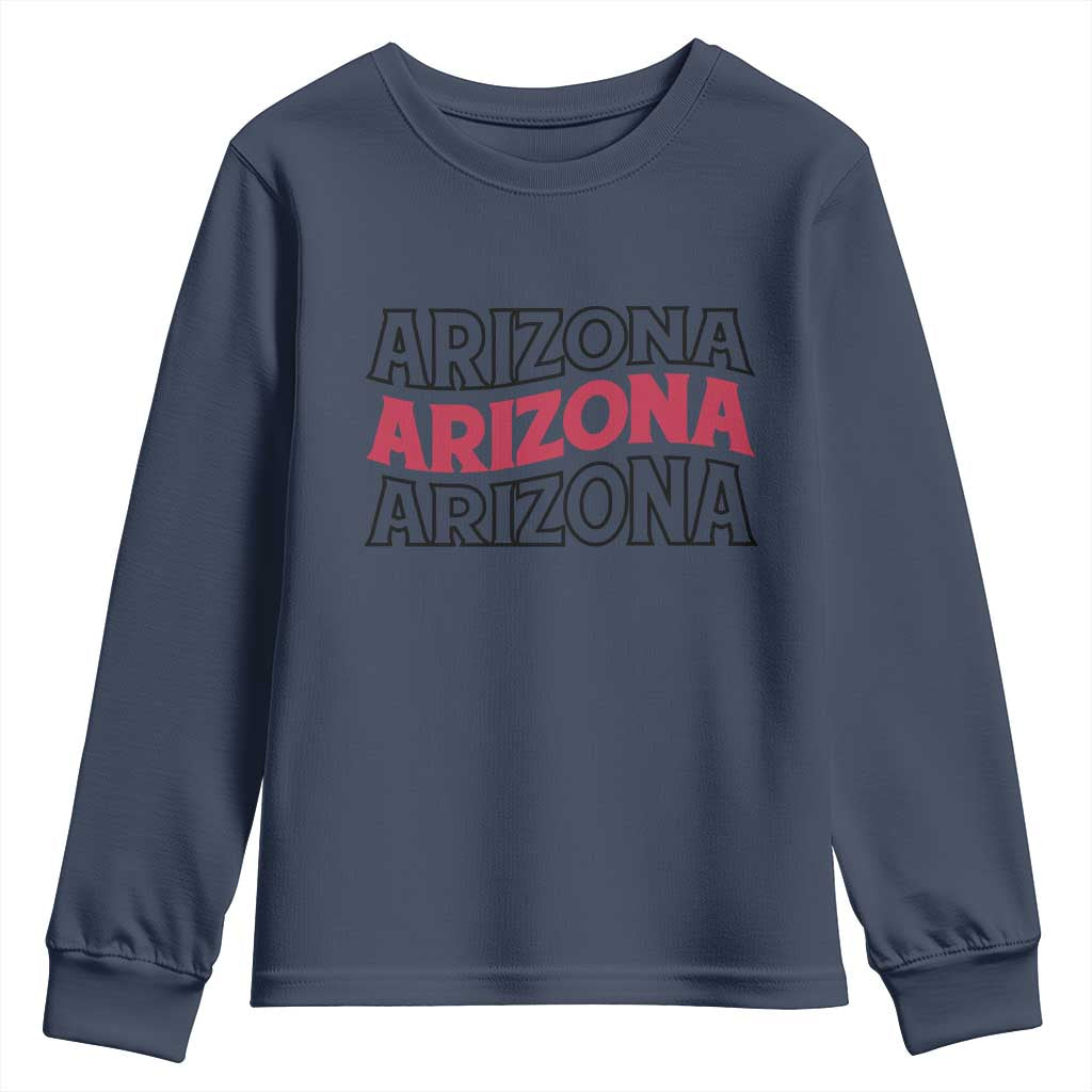 Retro Arizona Lover Youth Sweatshirt Groovy Typography Vintage 70s State TS12 Navy Print Your Wear