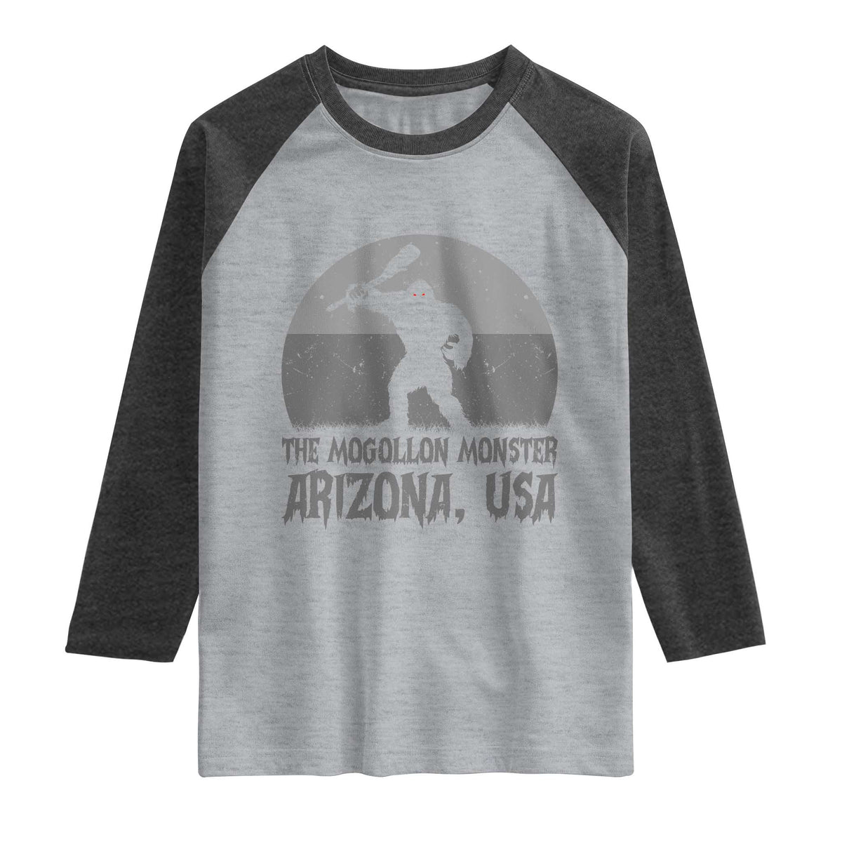 The Mogollon Monster Arizona Bigfoot Raglan Shirt Vintage Cryptid Folklore TS12 Heather Gray Heather Charcoal Print Your Wear