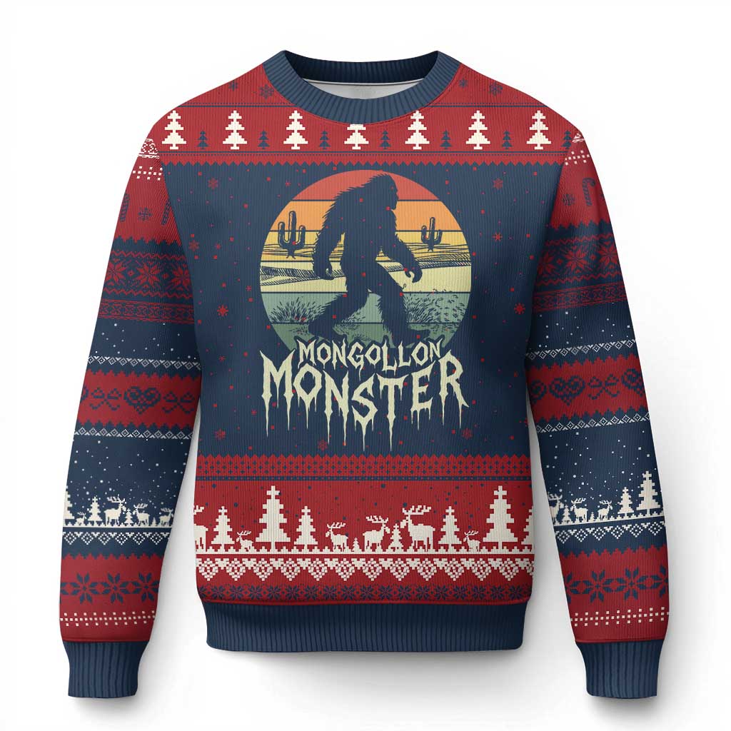 Mysterious Mogollon Monster Ugly Christmas Sweater Arizona Wilderness Enigma TS12 Navy Red Print Your Wear