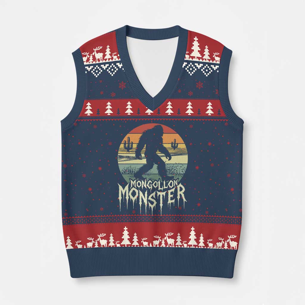 Mysterious Mogollon Monster V-Neck Knit Sweater Vest Arizona Wilderness Enigma TS12 Navy Red Print Your Wear