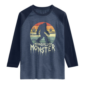 Mysterious Mogollon Monster Raglan Shirt Arizona Wilderness Enigma TS12 Heather Denim Navy Print Your Wear