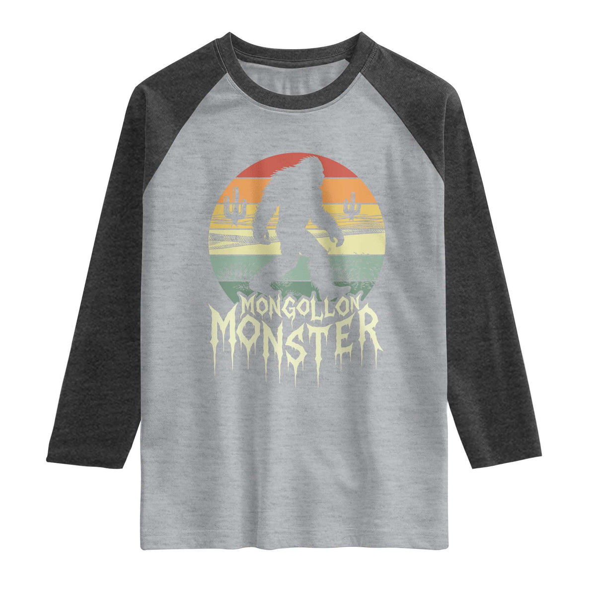 Mysterious Mogollon Monster Raglan Shirt Arizona Wilderness Enigma TS12 Heather Gray Heather Charcoal Print Your Wear
