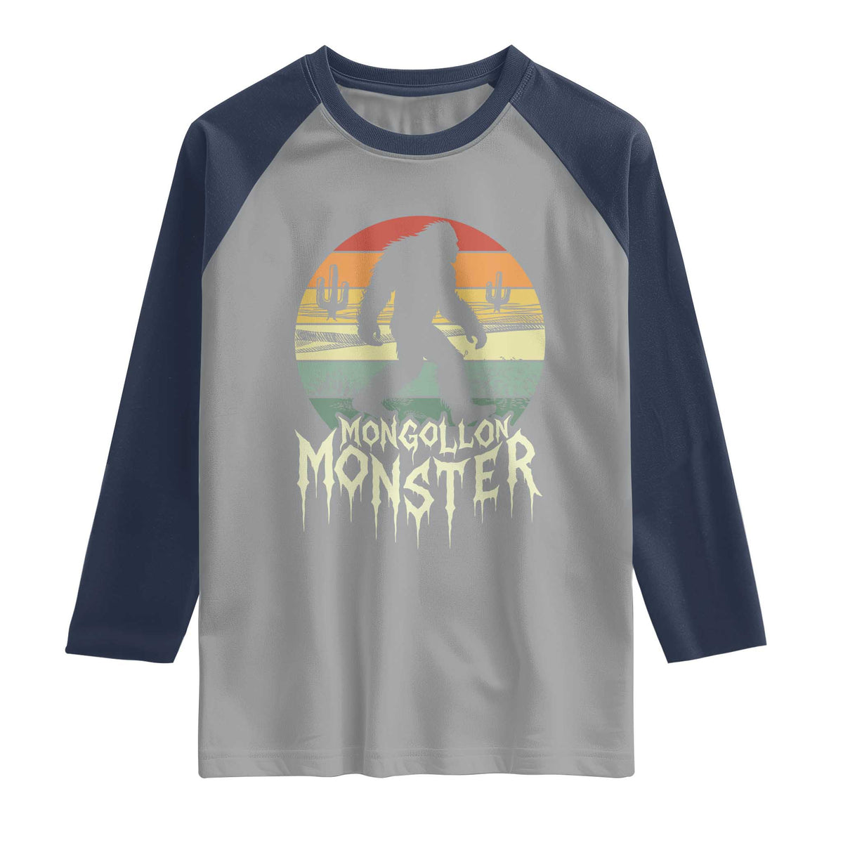Mysterious Mogollon Monster Raglan Shirt Arizona Wilderness Enigma TS12 Sport Gray Navy Print Your Wear