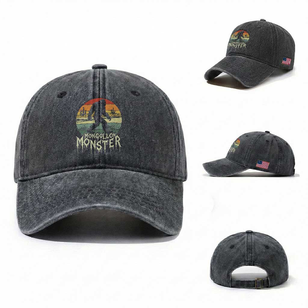 Mysterious Mogollon Monster Washed Cotton Baseball Cap Arizona Wilderness Enigma TS12 Washed Cap Universal Fit Dark Gray Print Your Wear