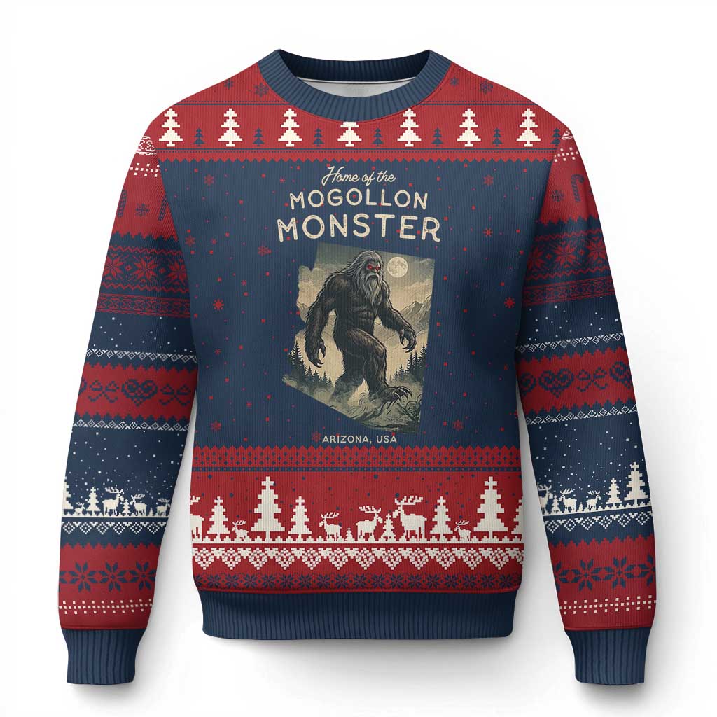Arizona Cryptid Lover Ugly Christmas Sweater Home Of The Mogollon Monster TS12 Navy Red Print Your Wear