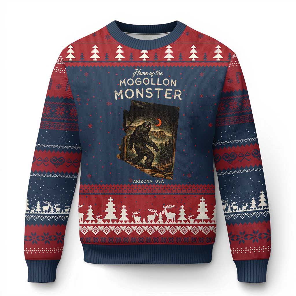 Mogollon Monster Arizona Ugly Christmas Sweater Home Of The Cryptid Lover TS12 Navy Red Print Your Wear
