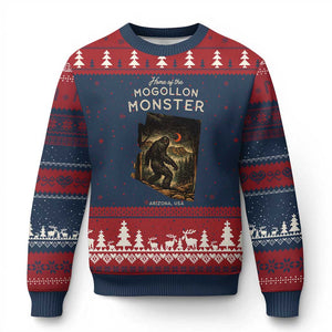 Mogollon Monster Arizona Ugly Christmas Sweater Home Of The Cryptid Lover TS12 Navy Red Print Your Wear