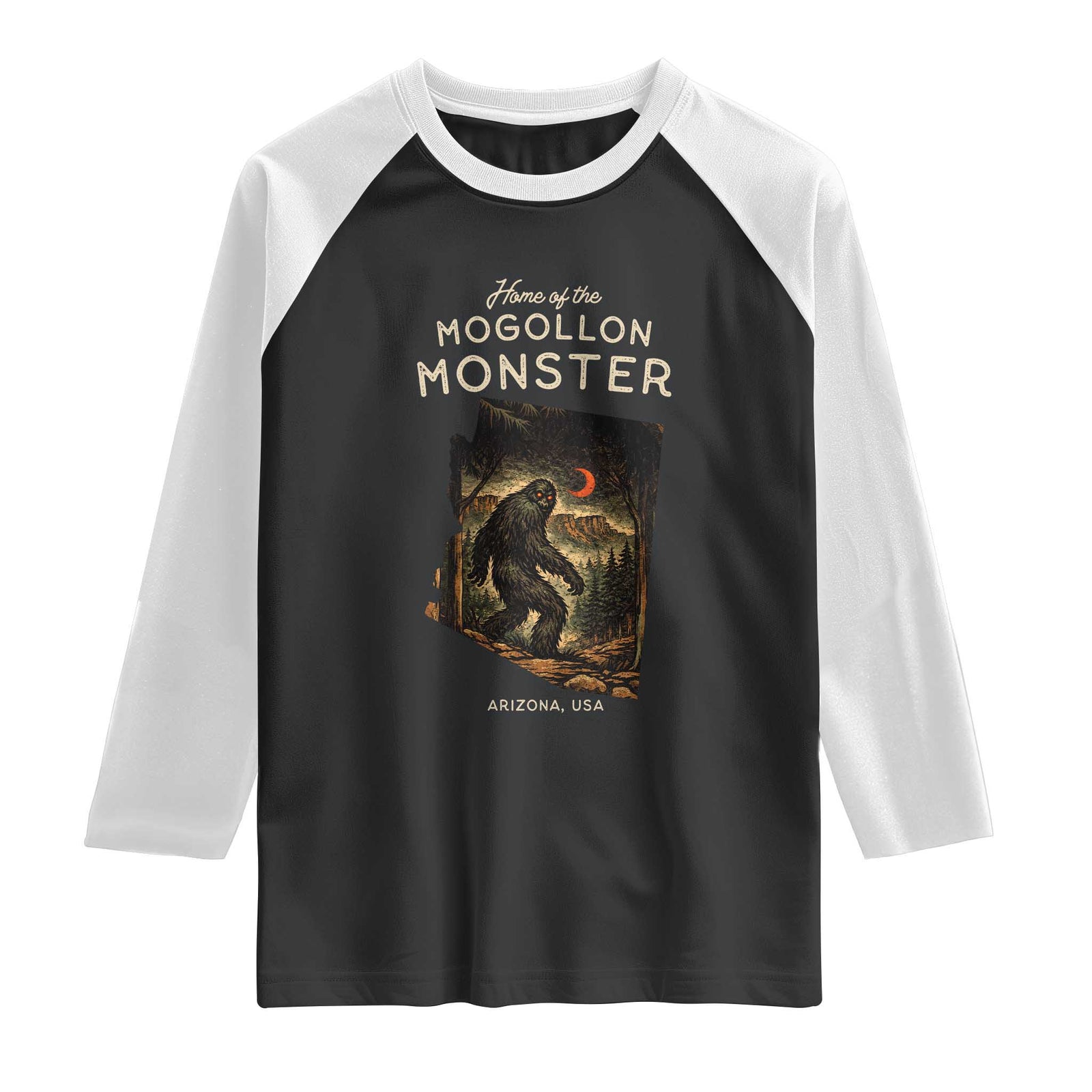 Mogollon Monster Arizona Raglan Shirt Home Of The Cryptid Lover TS12 Black White Print Your Wear