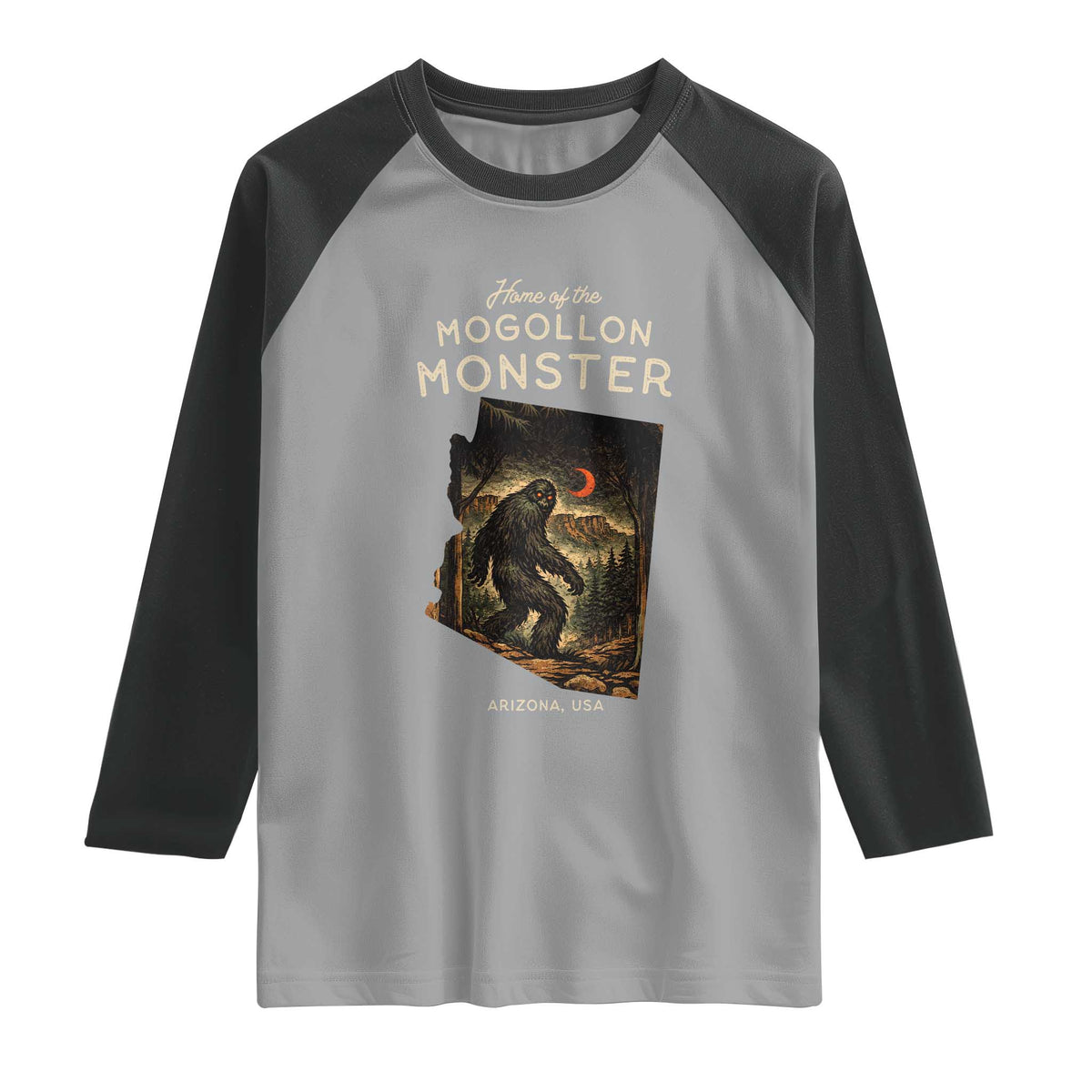 Mogollon Monster Arizona Raglan Shirt Home Of The Cryptid Lover TS12 Sport Gray Black Print Your Wear
