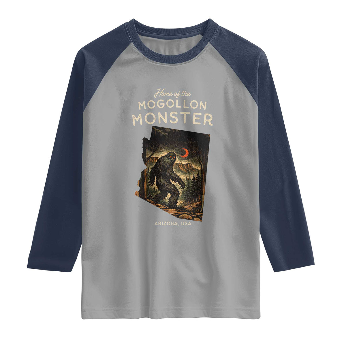 Mogollon Monster Arizona Raglan Shirt Home Of The Cryptid Lover TS12 Sport Gray Navy Print Your Wear