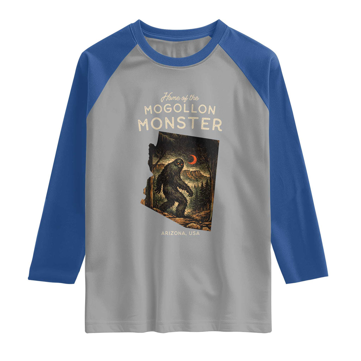 Mogollon Monster Arizona Raglan Shirt Home Of The Cryptid Lover TS12 Sport Gray Royal Print Your Wear