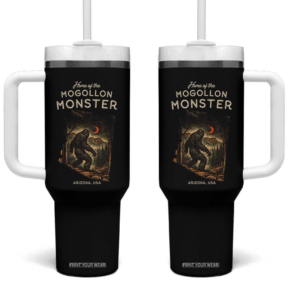 Mogollon Monster Arizona Tumbler With Handle Home Of The Cryptid Lover TS12 One Size: 40 oz Black Print Your Wear