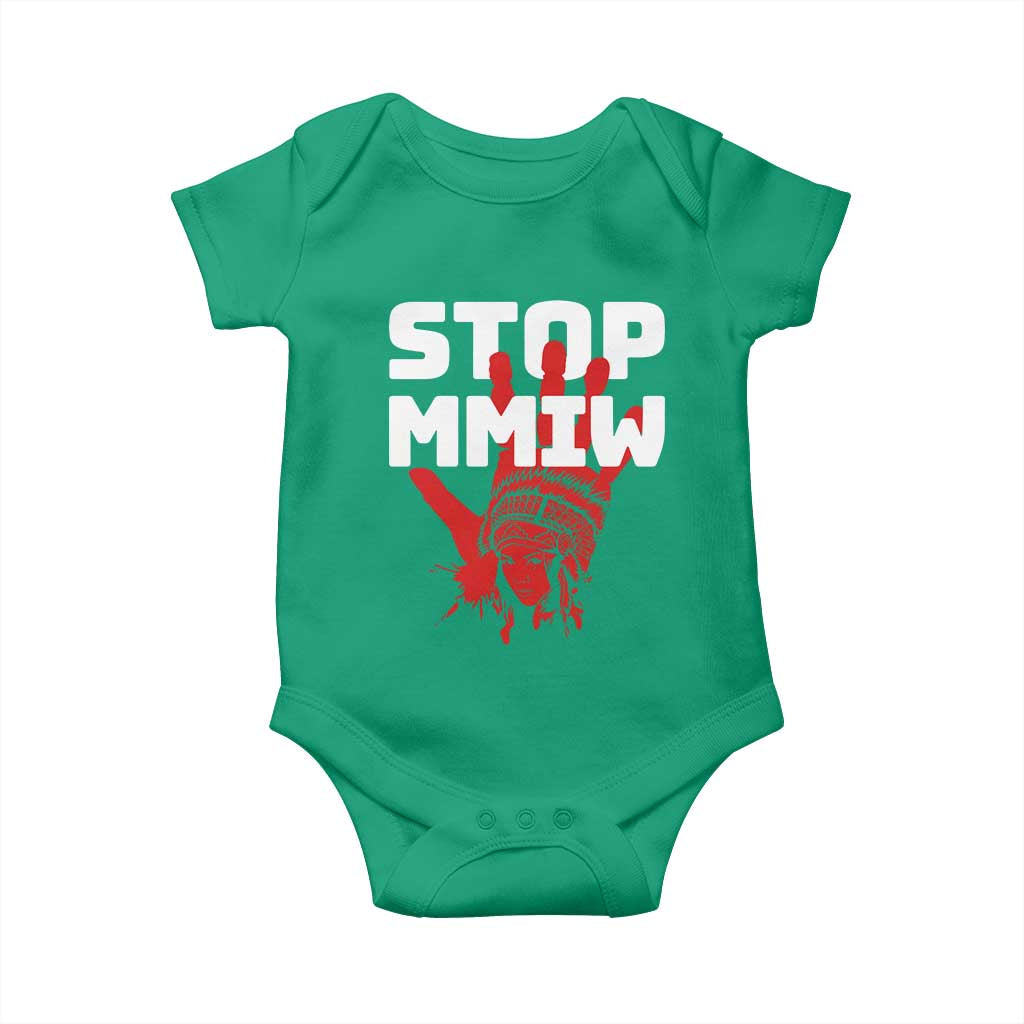 Indigenous Women Awareness Baby Onesie Stop MMIW Red Handprint Graphic TS12 Irish Green Print Your Wear