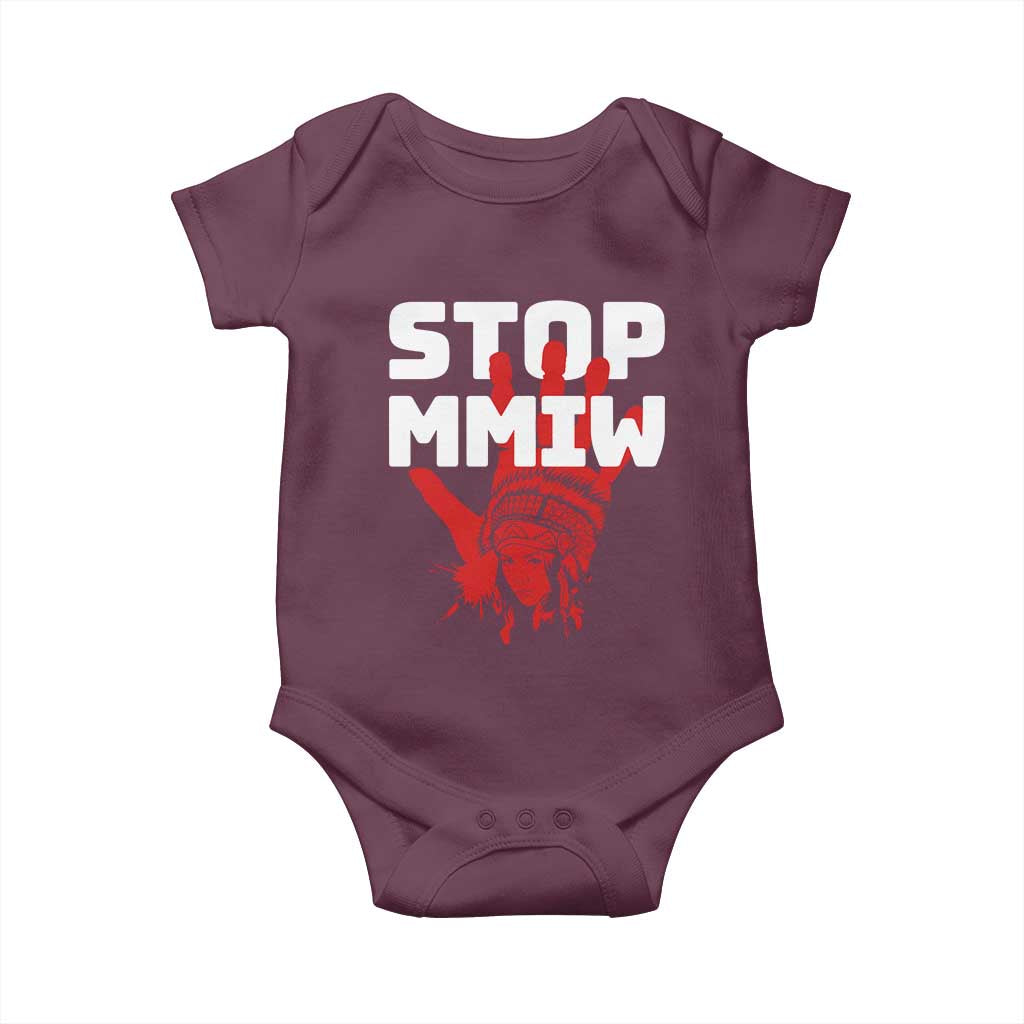 Indigenous Women Awareness Baby Onesie Stop MMIW Red Handprint Graphic TS12 Maroon Print Your Wear